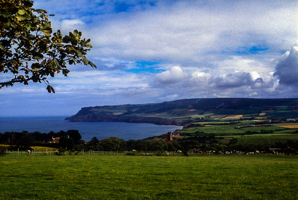 Robin Hood Bay in North York Moors National Park, England overlooking the North Sea.