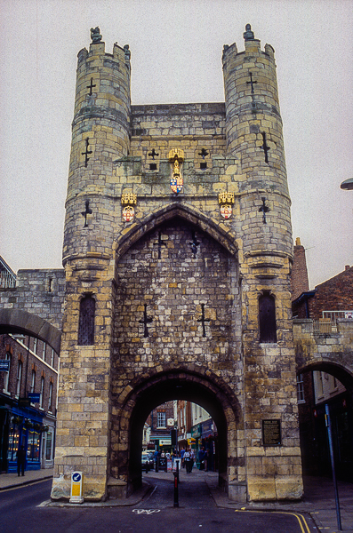 Monk Bar (gate) entrance in the city wall York, England.