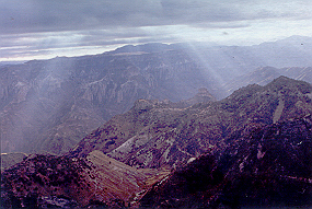 Canyon bathed in rays.