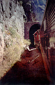 Train entering tunnel.