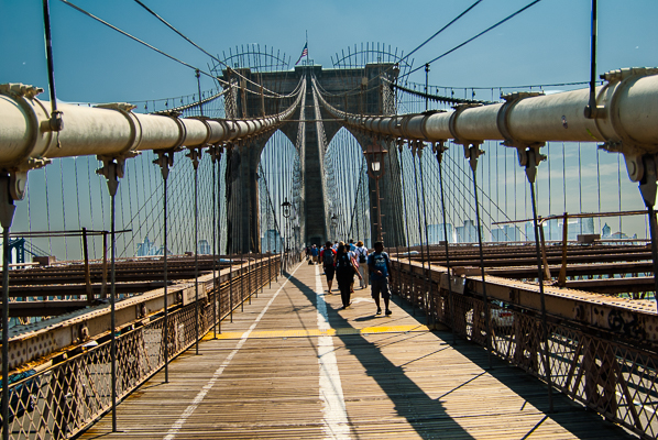 Walking the Brooklyn Bridge.